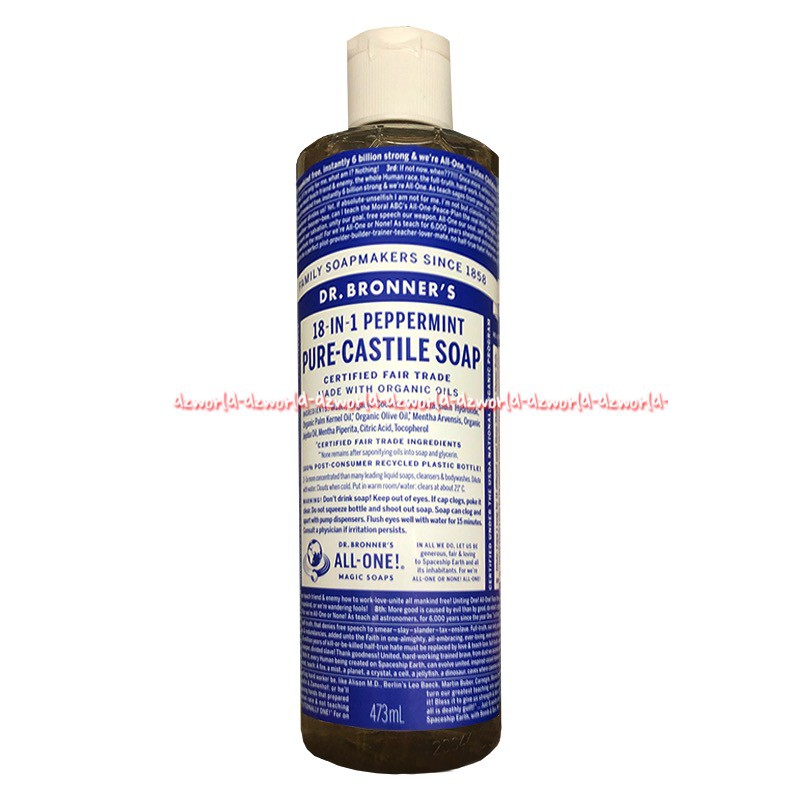 Dr Bronner's 18in1 Tea Tree Pure 473ml Citrus Lavender Rose Peppermint Castile Sabun Cair Dr Broner