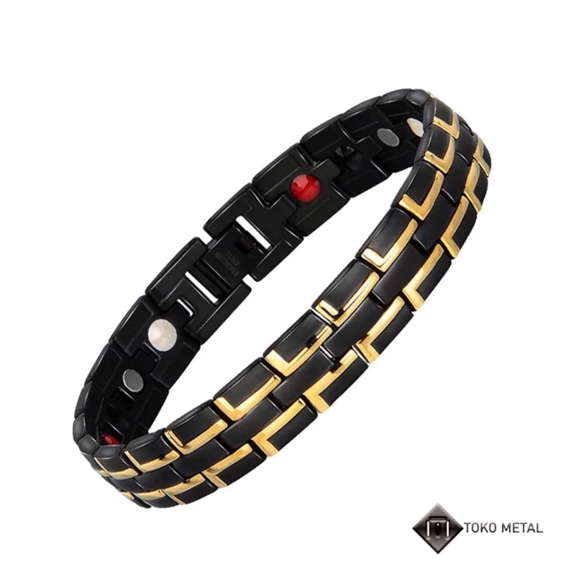 Gelang Bio Magnetic 100% Titanium Kualitas Tinggi  Warna Black Gold [Toko Metal]