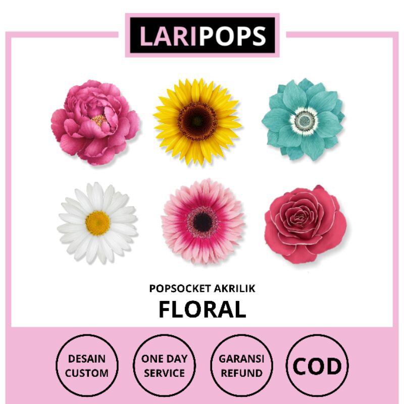 GRIPTOK BUNGA FLORAL POPSOKET POPSOCKET POPSOCKETS POP SOCKET ACRYLIC AKRILIK HP CUSTOM