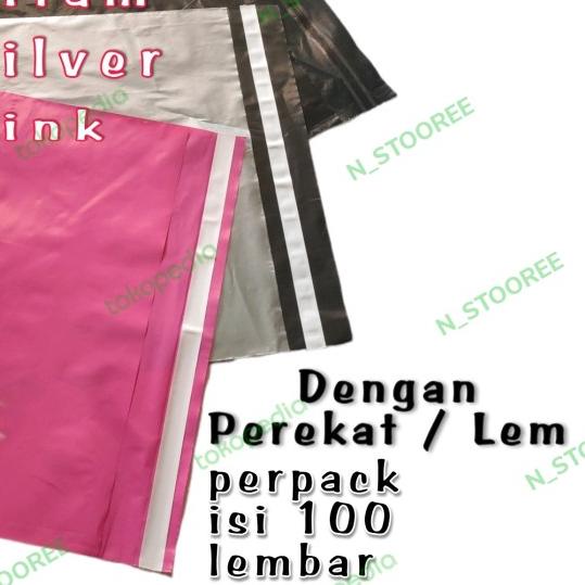 ✵ plastik packing Polymailer 25x35(100 pcs) Hitam Silver √ packing lem - Silver ♛