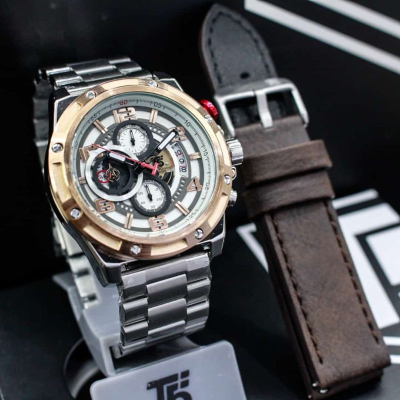 Jam Tangan Pria T5 H 3706 Original Spesial Edition Rantai Bonus tali kulit