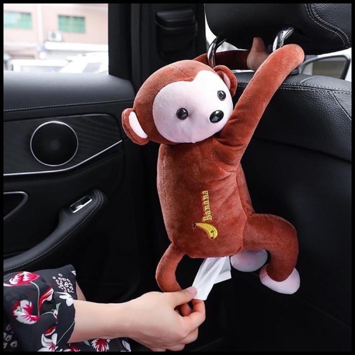 Kotak Tempat Tissue Motif Boneka Monyet Lucu Untuk Mobil Dapur Unik - Coklat Tua
