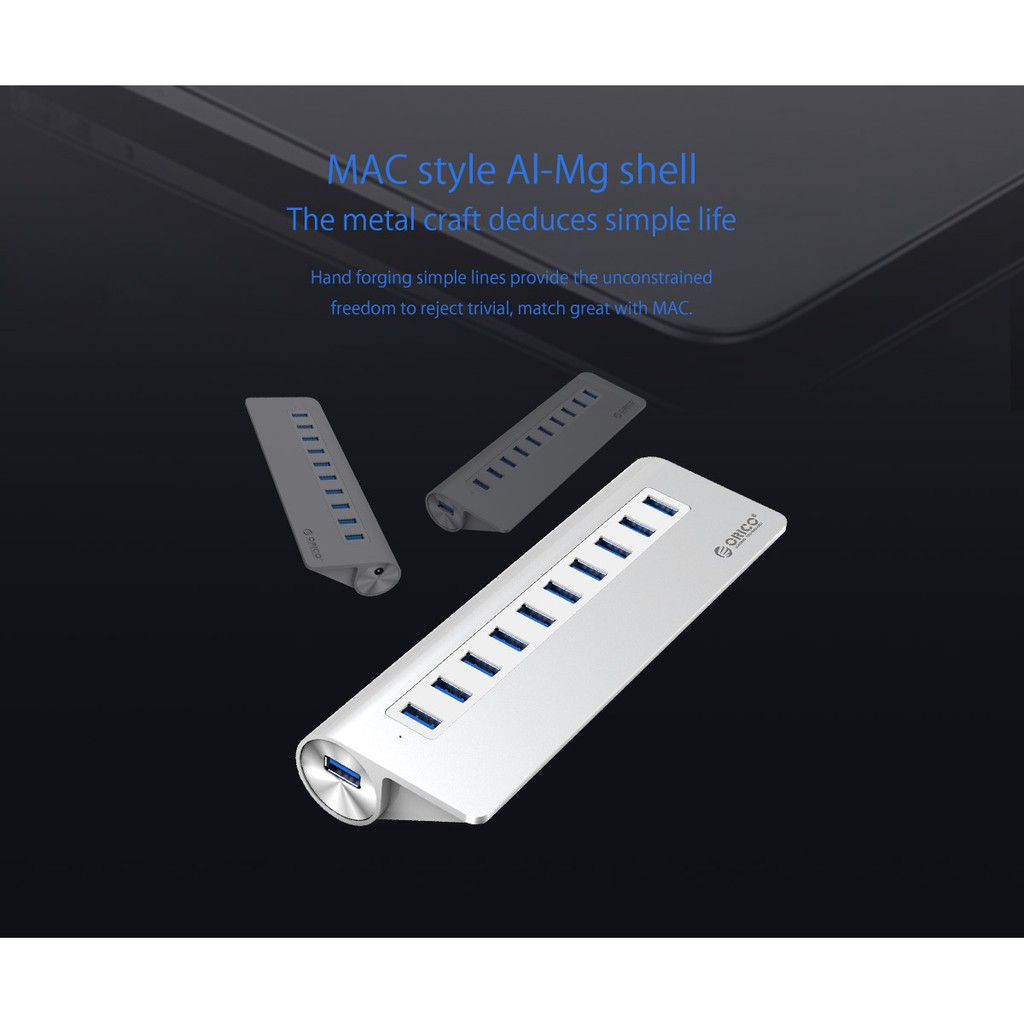 Usb 3.0 hub orico 10 port aluminum 5Gbps BC1.2 adapter for pc laptop m3h10 - terminal usb3.0 10 slot adaptor