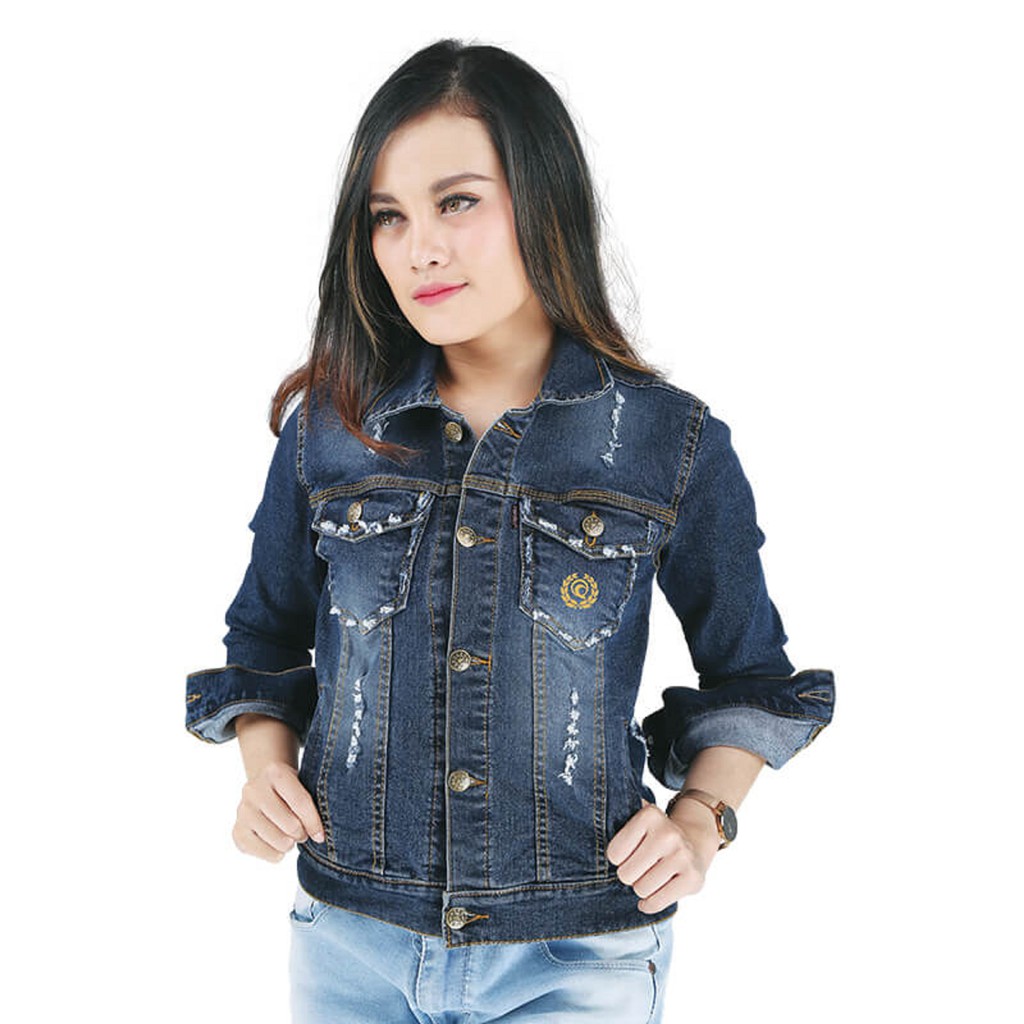 Jaket Jeans Distro Wanita Kasual Denim Retro Destroyer Biru Sobek RNU12 JSO Fashion Original Premium