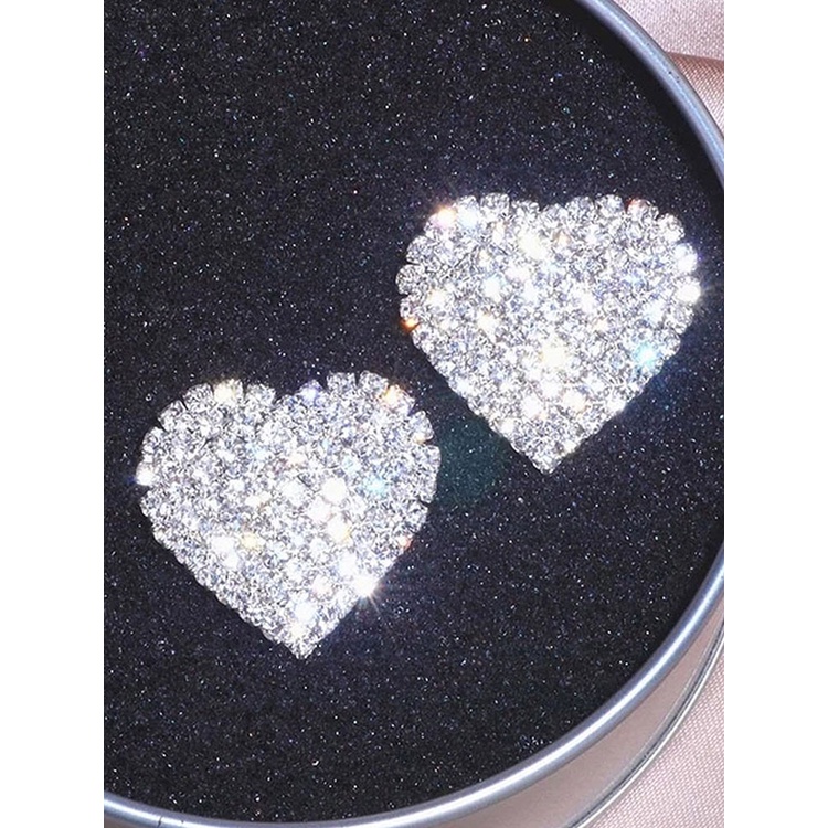 Anting Stud Bentuk Hati Bahan Zirkon Warna Silver Untuk Wanita