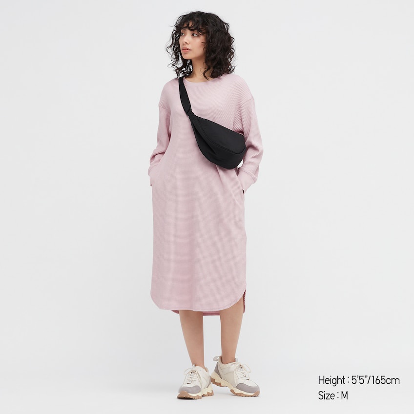 Women Gaun Waffle Kerah Bulat Lengan Panjang UNIQLO