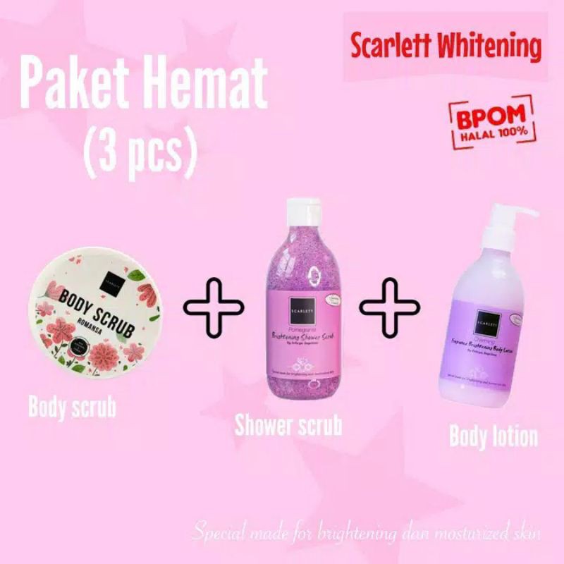 Scarlett whitening paket 3 in 1 FREE SPON | kemasan 300 ml - ORI