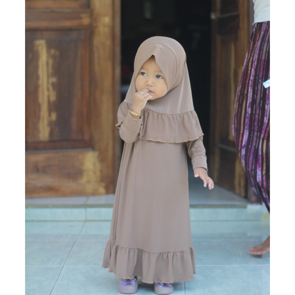 [Beli 1 gratis 1] Gamis bayi set hijab model rempel 6-24 bulan/gamis bayi termurah bahan jersey