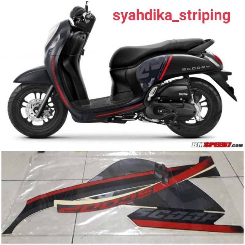 STIKER STRIPING LIS BODY MOTOR HONDA SCOOPY SPORTY 2021 2022 HITAM