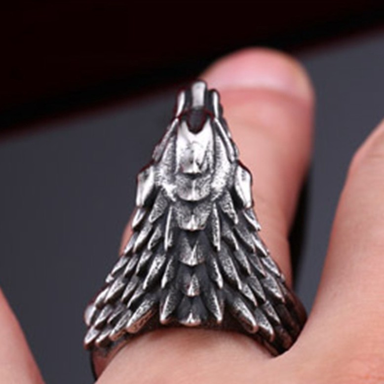 Blast wolf head punk retro cool men's ring