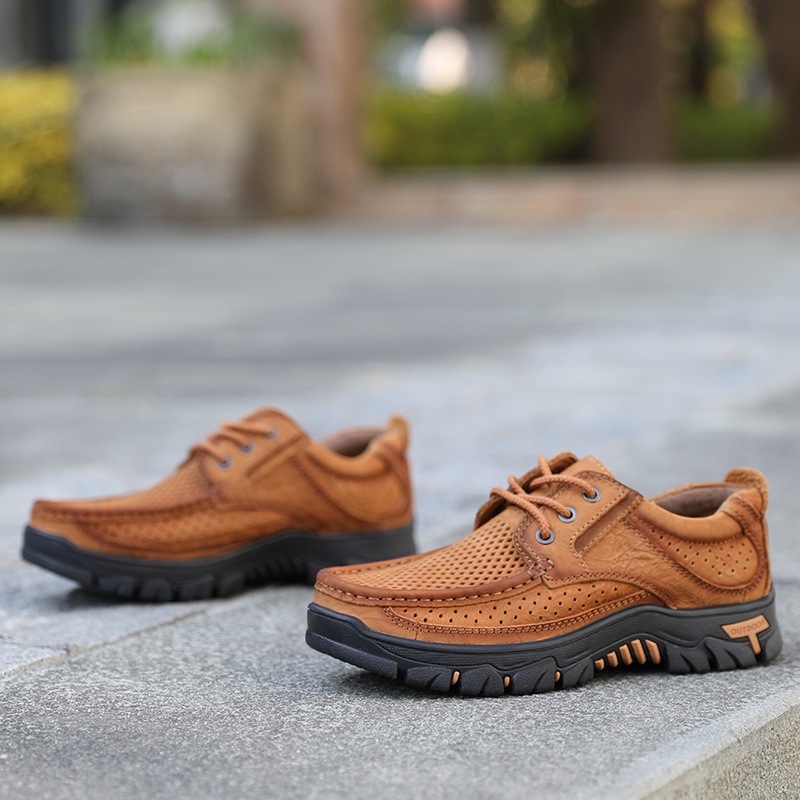 100% Kulit Asli Original Sepatu Olahraga Tali Gunung Outdoor Touring Sepatu Hiking Casual Pria Cowok Dewasa 149