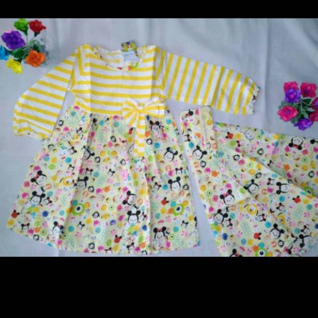 Gamis anak/motif karakter princess , sumsum, hello kitty, salur, kotak2