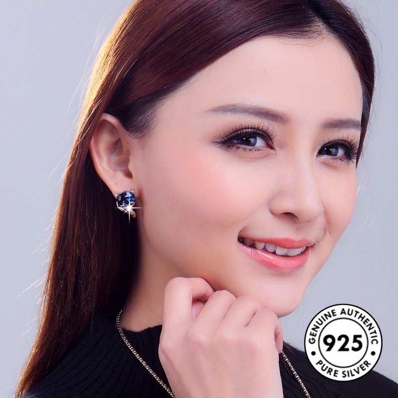 Anting Tusuk Motif Rubah Lucu Bahan Sterling Silver 925 Warna Rose Gold Untuk Wanita