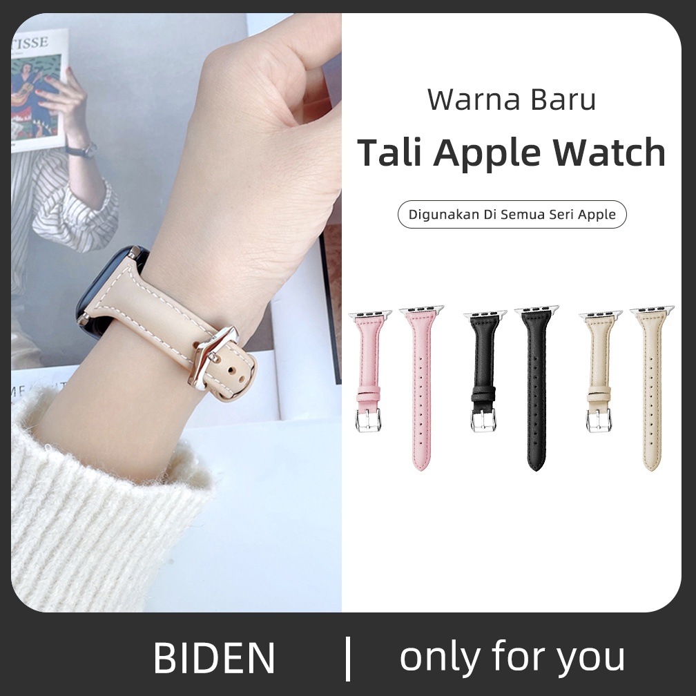 Tali Kulit Wanita Berlaku Untuk Apple Watch Gesper Stainless Steel Tali Kulit Asli 38/40/41mm, 42/44/45mm