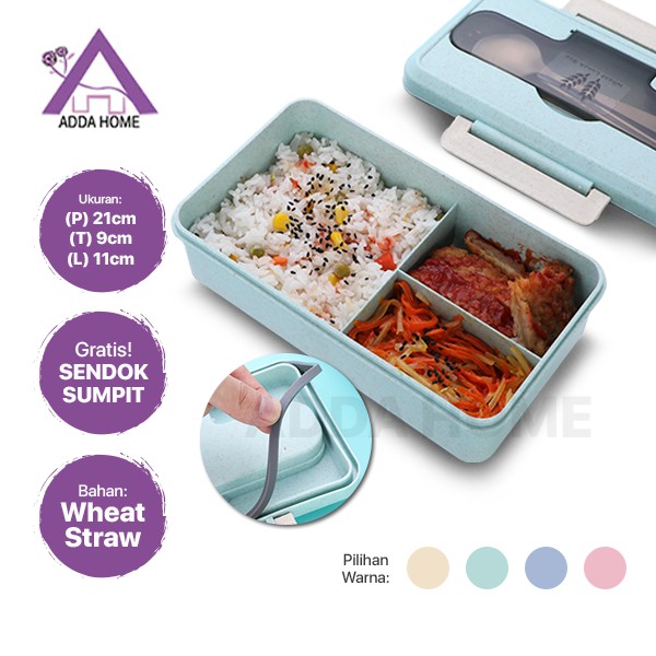 Adda Home - Kotak Makan Bekal Lunch Box Free Sumpit Sendok Bahan Wheat Straw Jerami Gandum