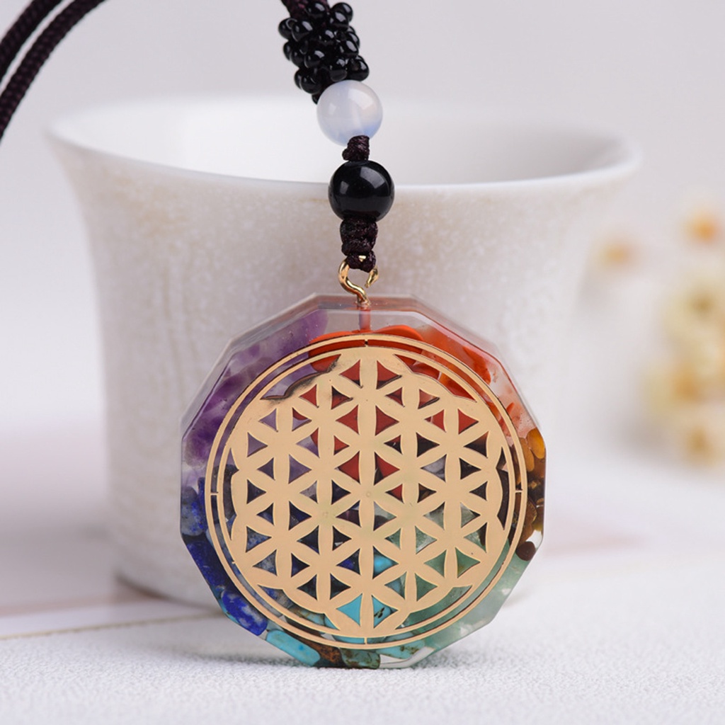 Hu Hu Hu Hu Hu Alat Bantu Pasang Kacamata♡ Kalung Tali Adjustable Motif Print 7 Chakras Aksen Kristal Imitasi Untuk Pria Dan Wanita