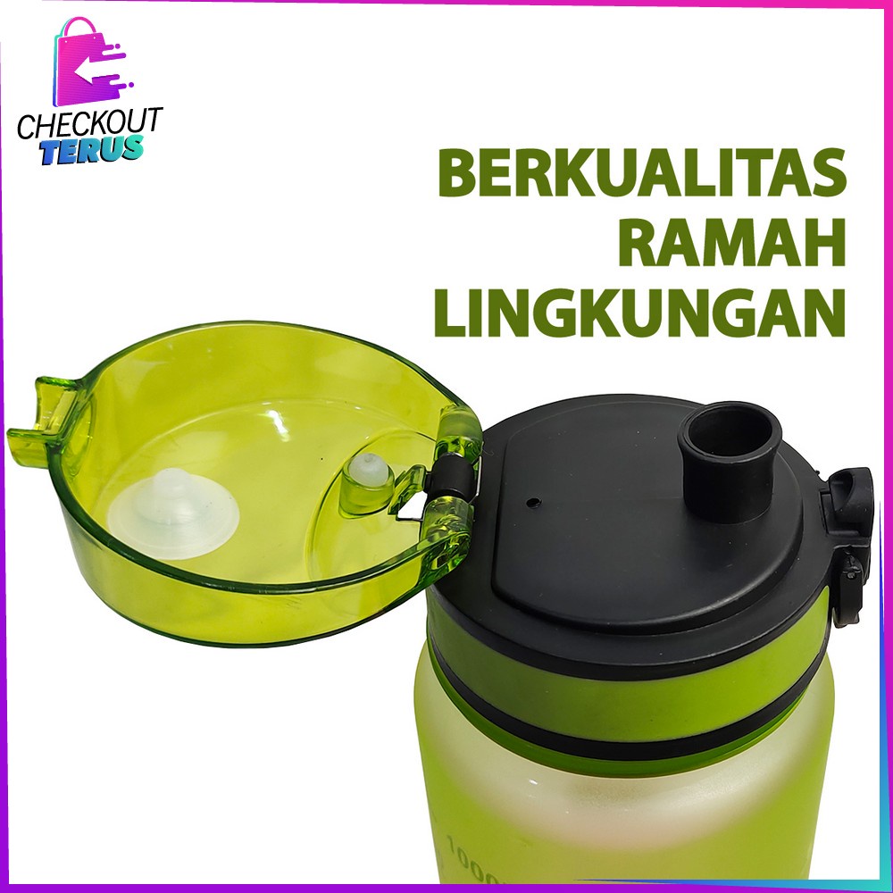 CT C407 Botol Minum 1 Liter Gradasi BPA FREE Tumbler Olahraga Unik Dengan Penanda Waktu Botol Sport Motivation