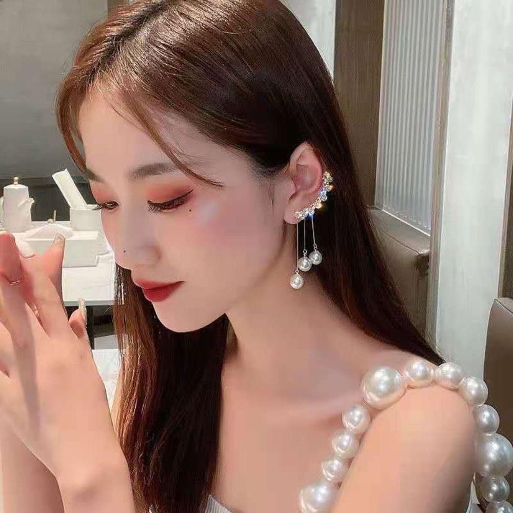 MXBEAUTY Women Stud Earrings Fashion Wanita Simulasi Mutiara Hadiah Untuk Perhiasan Telinganya Bentuk C Panjang Rumbai Ear Loop