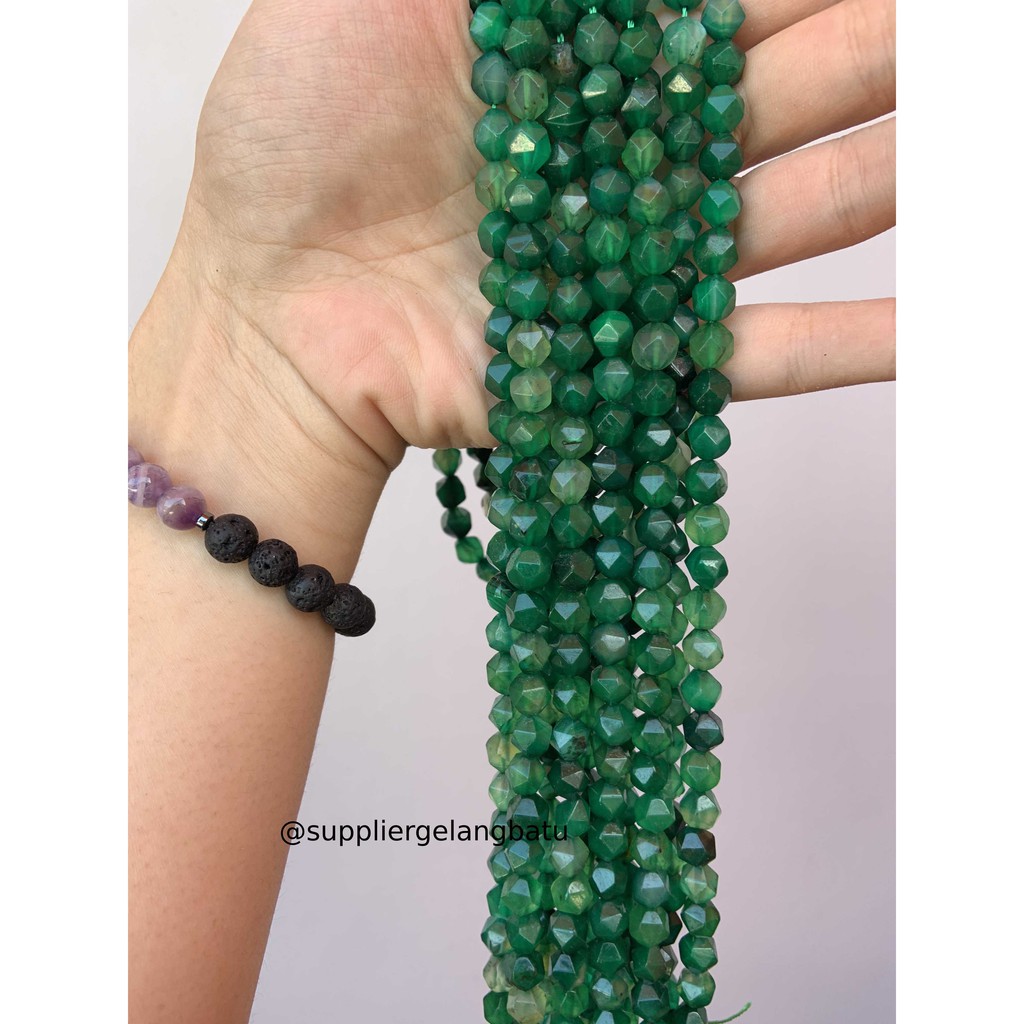 batu faceted hexagon Stone 8mm giok muda jade akik bahan gelang kalung