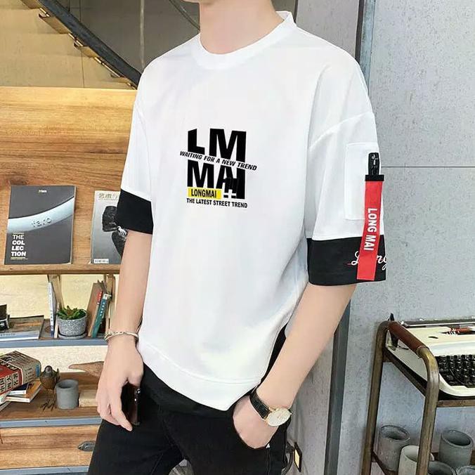 ( BISA COD ) KAOS HOODIE T-SHIRT IMPORT PRIA KOREA ORIGINAL M-XXXL/3XL D2 - Putih, M DISKON [Kode