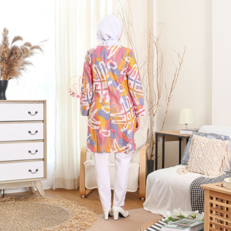 Tunik ABSTRAK BAHAN KATUN BAJU KERJA KANTORAN