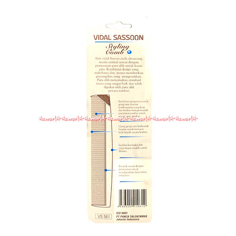 Vidal Sassoon Styling Comb VS 561 Sisir Pria Panjang Rapat Hitam Viddal