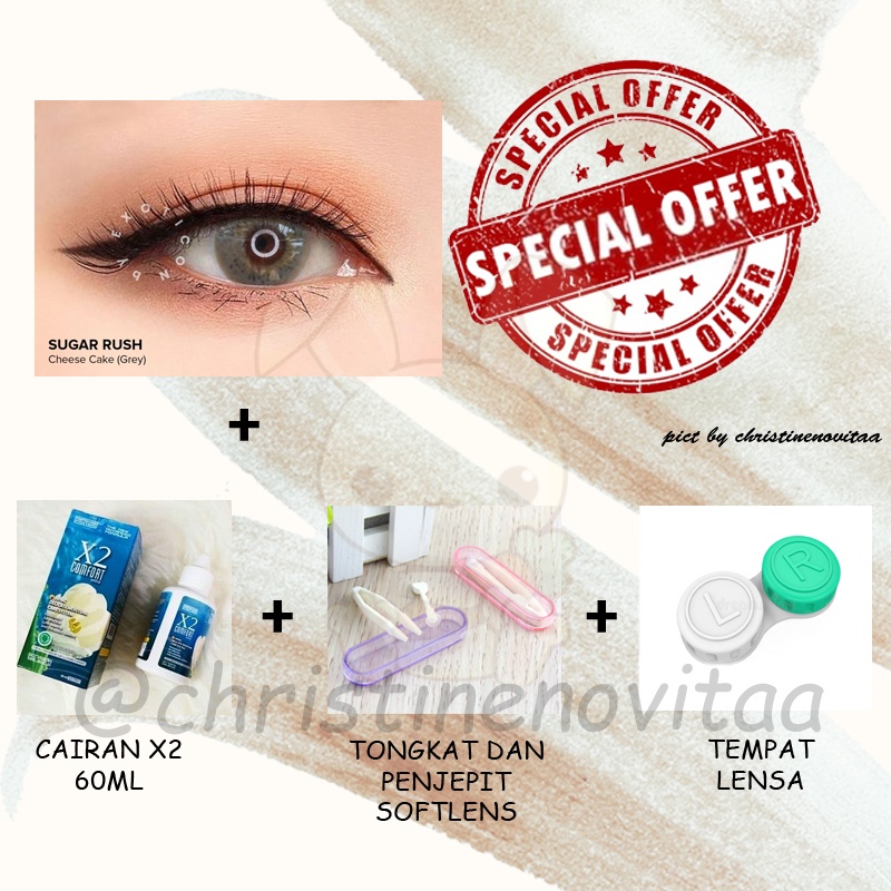 Paket Softlens Sugar Rush by Exoticon 14.2mm (Normal) + Cairan X2 60 ml + Penjepit / pinset softlens