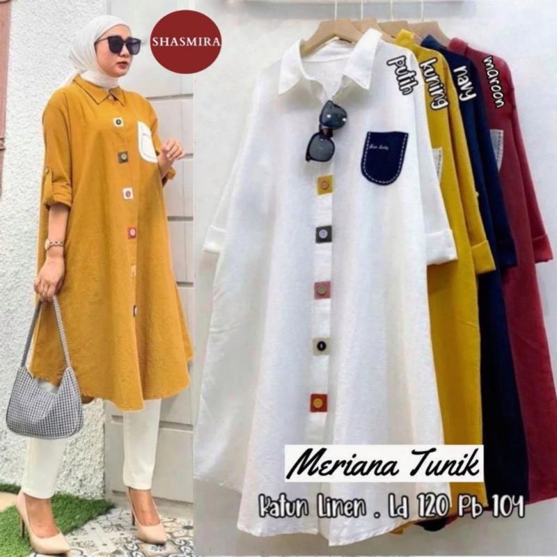 Meriana Tunik Baju Atasan Hem Wanita Jumbo Big Size LD 120 cm XXXL Bahan Katun Linen
