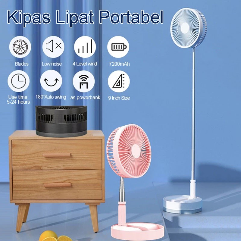 Trend-Kipas Angin Lipat Kipas Lampu Led Karakter Mini Fan Adorable Light Mirror Cartoon