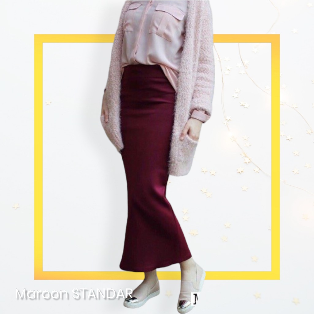 Rok Kantor Span Scuba Panjang JUMBO / Rok Kerja / Rok Pencil Scuba / Rok Span Maxi Skirt-Maroon