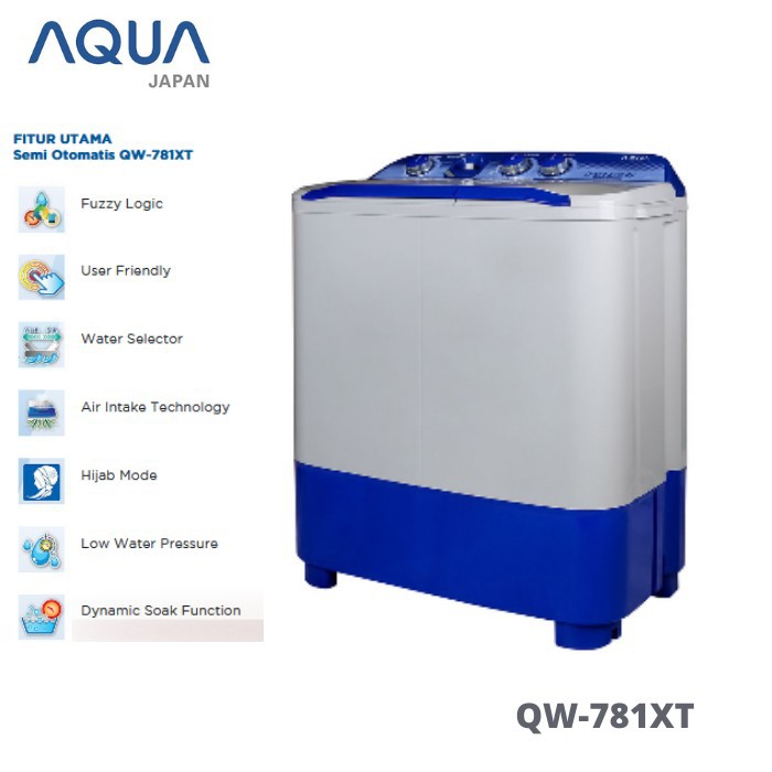 AQUA JAPAN Mesin Cuci 2 Tube 7 Kg QW-781XT/761XT  FREE ONGKIR (JABODETABEK)