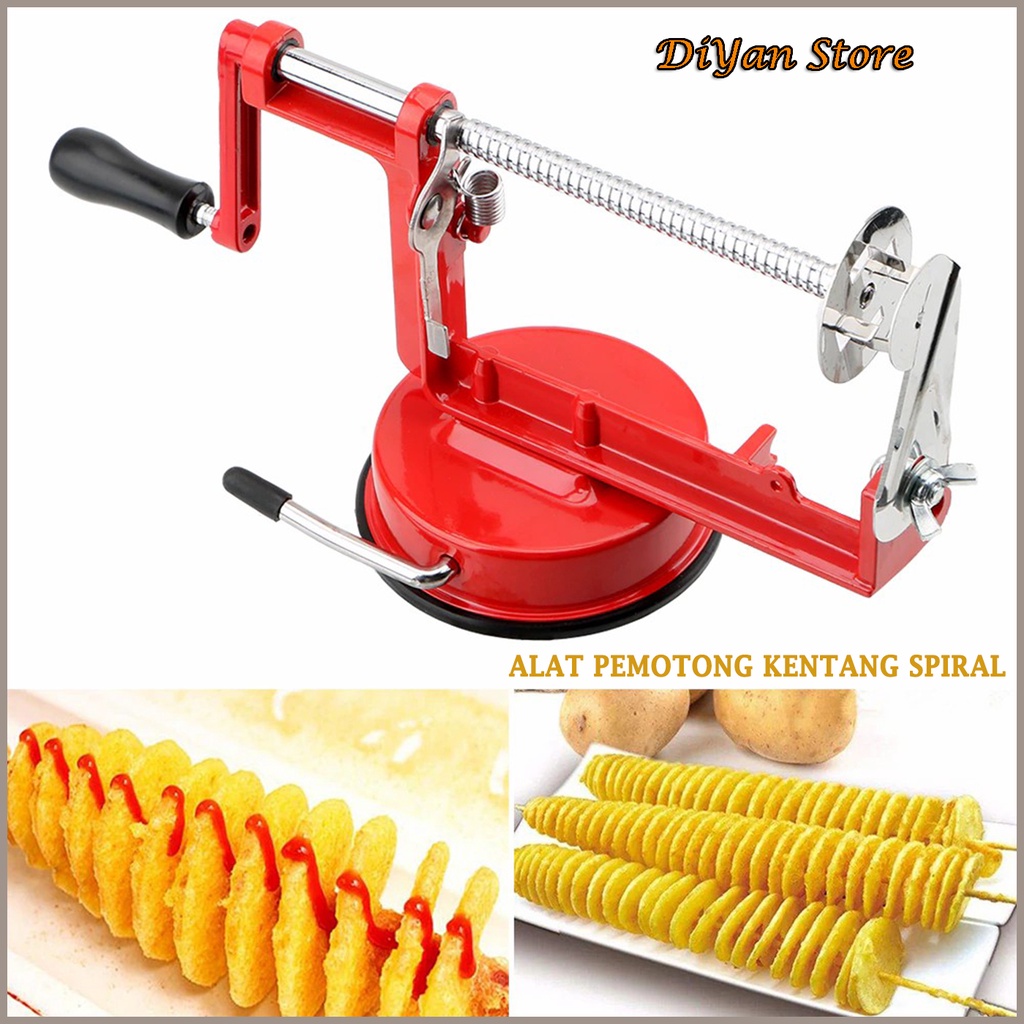 Perlengkapan Dapur Alat Pemotong Apel Kentang Stainless Steel Manual Spiral French Fry Cutter