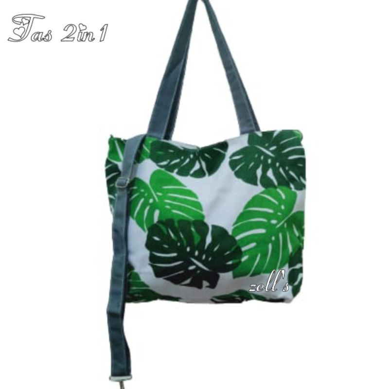 cod bayar di tempat tas 2in1 kanvas tropical bisa selempang bisa jinjing by zellshop