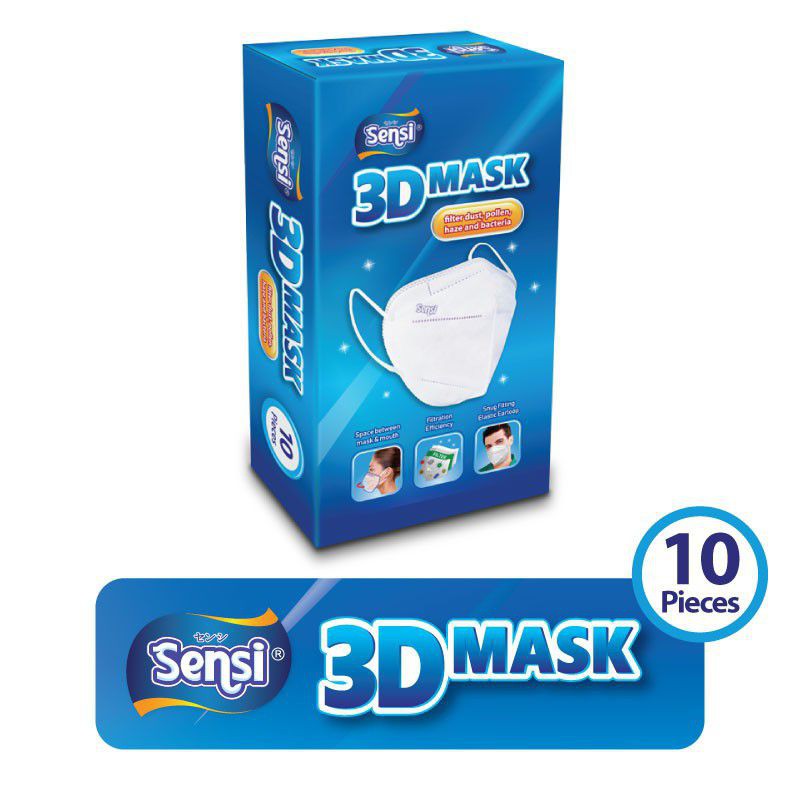 10PCS MASKER MODEL KN95 3D MASK 4PLY EARLOOP SENSI WARNA PUTIH UNISEX HIGH PREMIUM QUALITY MASK