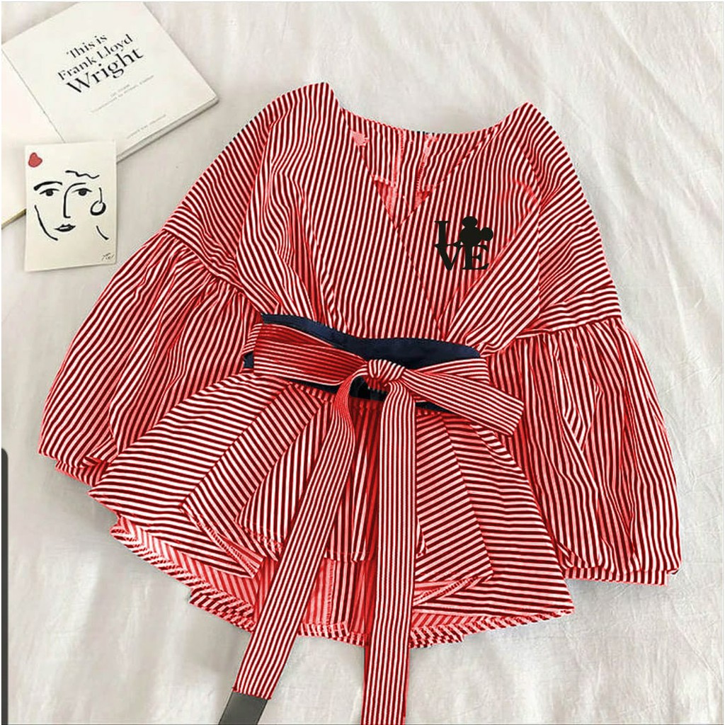 FWG - BLOUSE DAIMA / BLOUSE SALUR / BLOUSE KOREA / ATASAN TERBARU  / ATASAN WANITA-SALUR MERAH LOVE