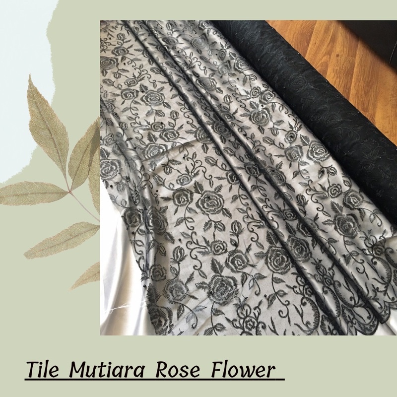 Kebaya Brokat Tile Mutiara Rose Flower Warna Hitam