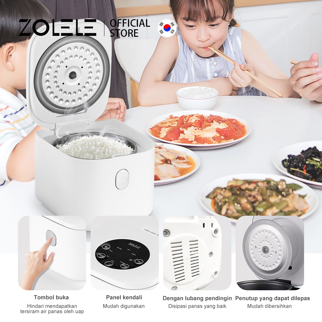 ZOLELE Rice Cooker Mini 24h Fungsi Reservasi Penanak Nasi 2-4 Porsi Multi Non Stick Cooking Pot Portable Non Stick Pressure Ricecooker Kecil Low Watt Steamer Elektrik Listrik ZB002