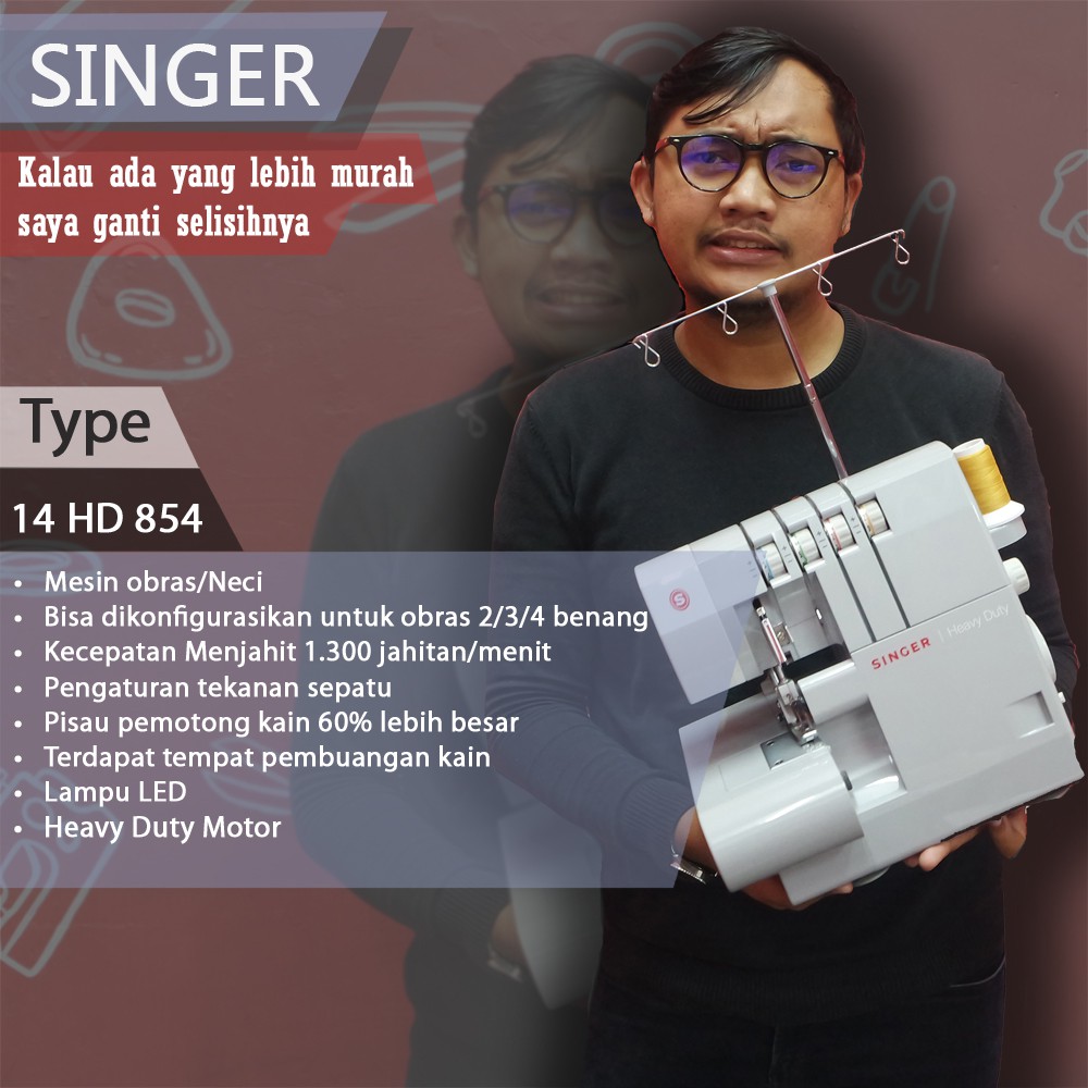 Singer 14HD854 Heavy Duty Mesin Obras Portable