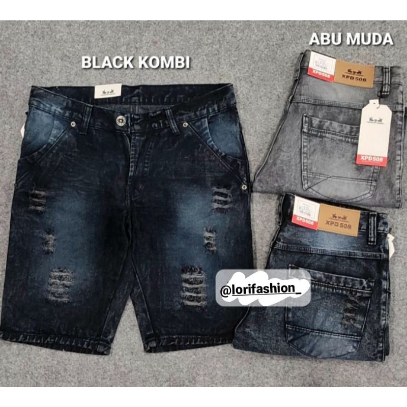 Celana Jeans Pendek pria sobek lutut celana jeans snow pendek pria celana sobek snow motif sobek
