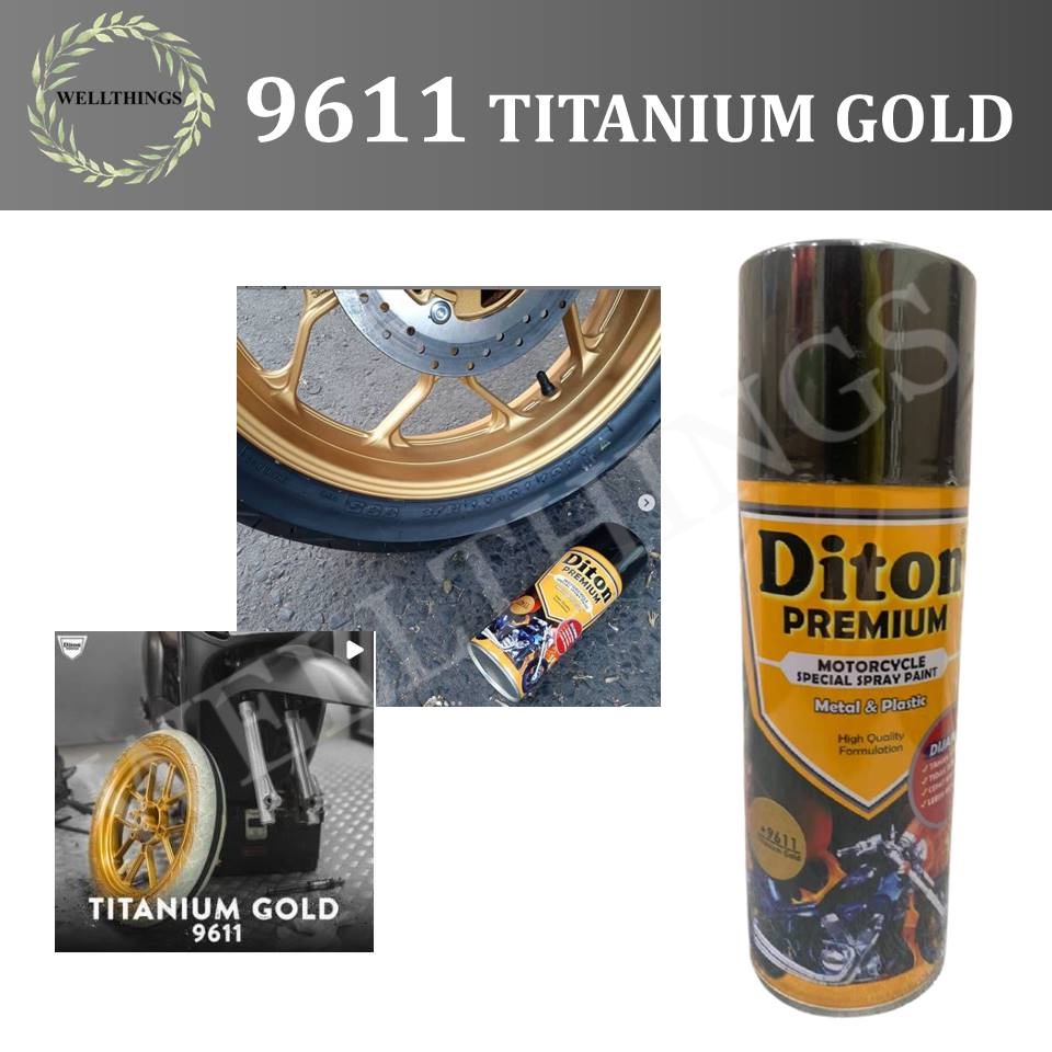 Cat Pilox Diton Premium Titanium Gold 9611 400cc warna emas untuk velg mesin sepeda motor mobil helm