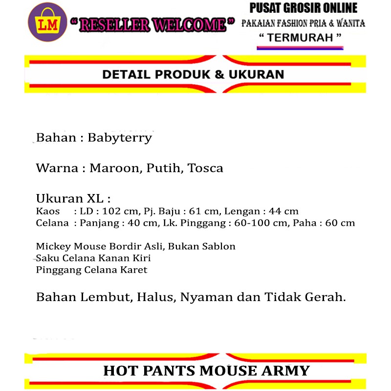 Setelan HOT PANTS MOUSE ARMY Kaos Celana Santai Hotpants LMS 24749