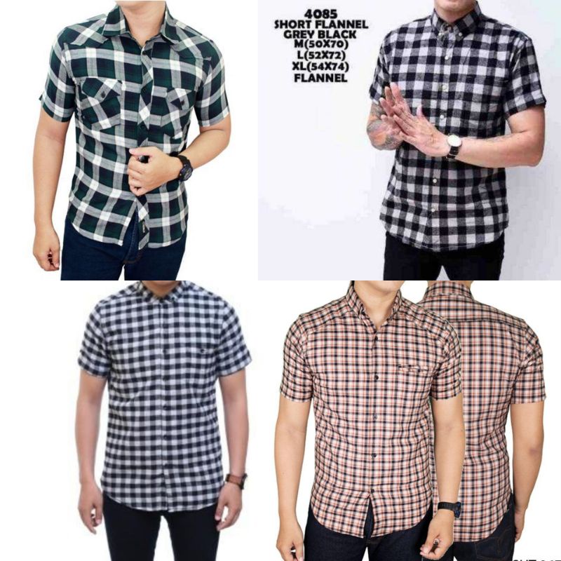 kemeja flanel lengan pendek pria original / flanel pendek pria terbaru