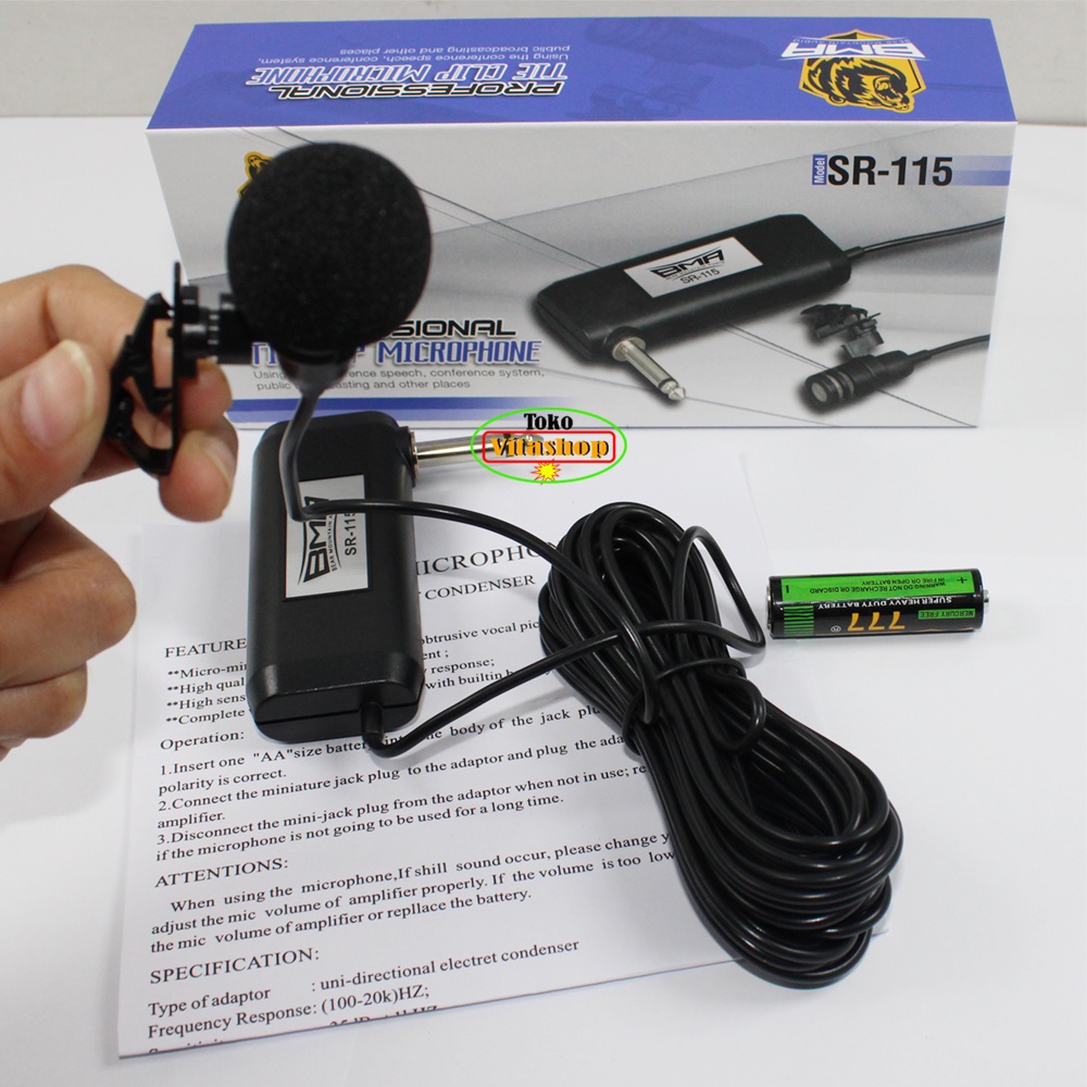 MICROPHONE CLIP ON BMA SR-115 MIC JEPIT MIKROPON KANCING KABEL PANJANG