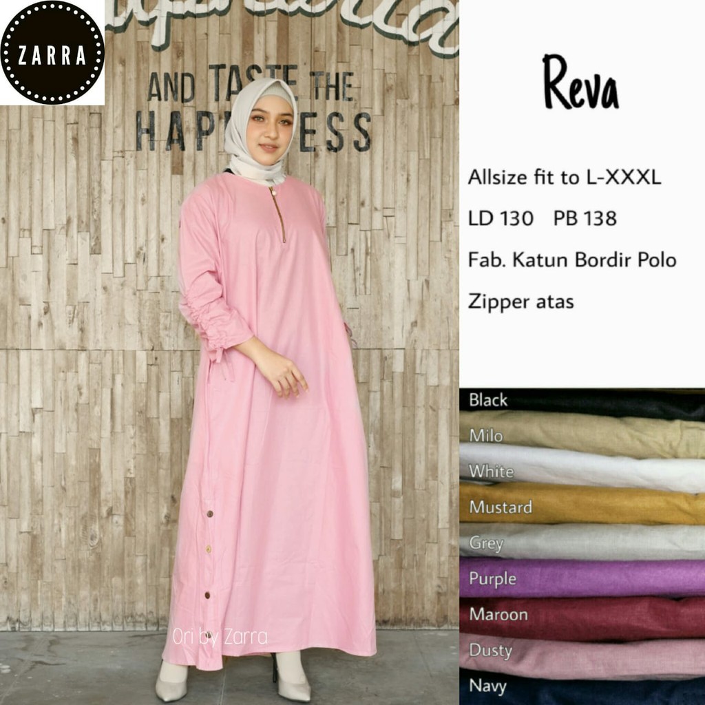 real picture reva (ld 120) zalla long dress maxy jumbo lengan panjang serut motif polos putih busui