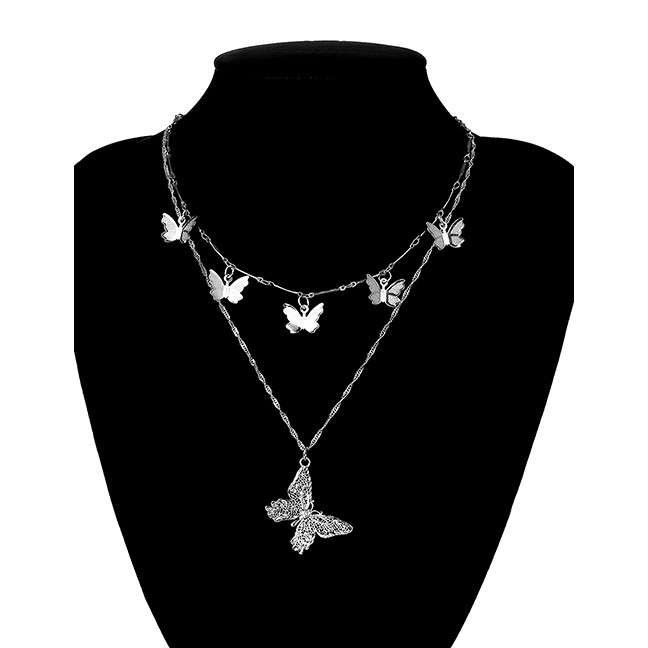 LRC Kalung Wanita Fashion White K Hollow Geometric Butterfly K23454