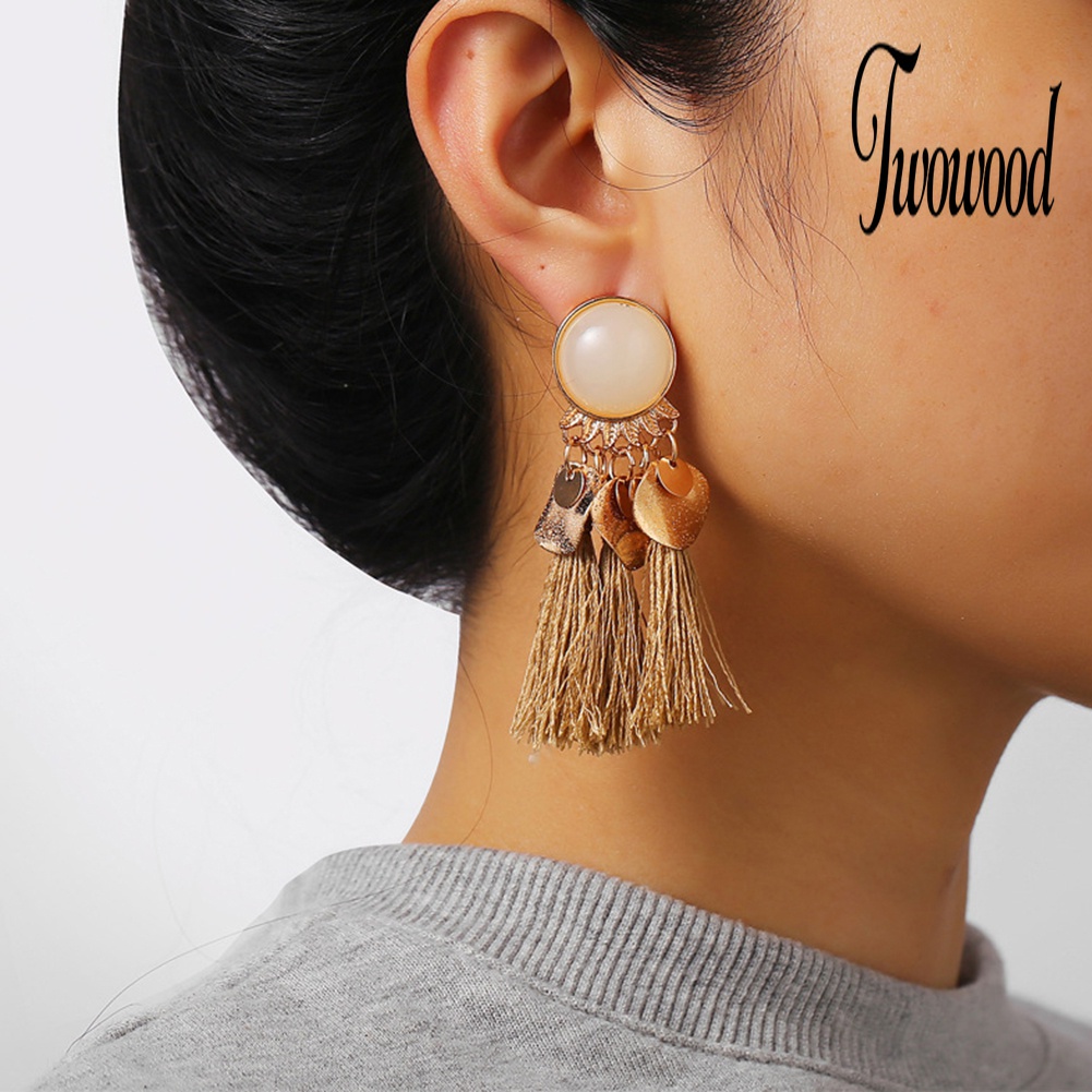 Anting Stud Rumbai Menjuntai Gaya Bohemian Untuk Wanita