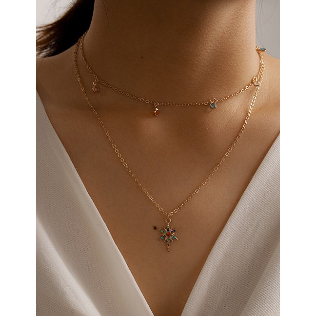 LRC Kalung Fashion Gold Color Multi-layered With Geometric Stars And Diamonds P51294