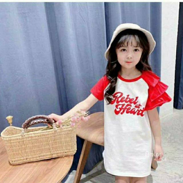READY BAJU TUNIK REBEL HEART (MERAH/KUNING) IMPORT