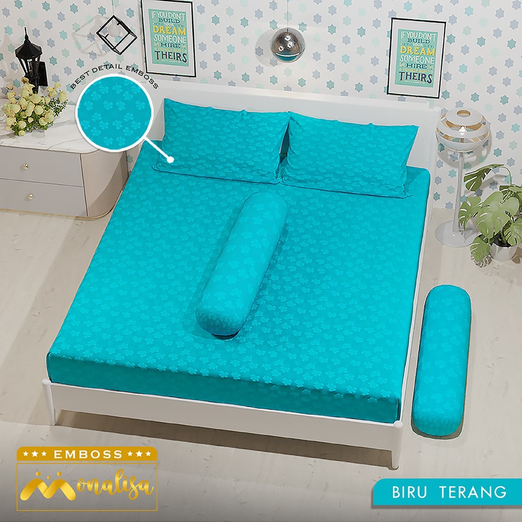 Monalisa Emboss BedCover SET Sprei Uk 160/180 - Biru Terang