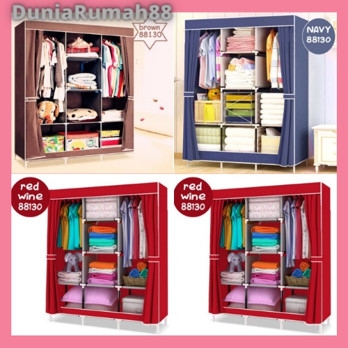 Lemari Pakaian Kain Portable Jumbo 88130 Lemari 3 Sekat  Lemari Baju Murah - DR88